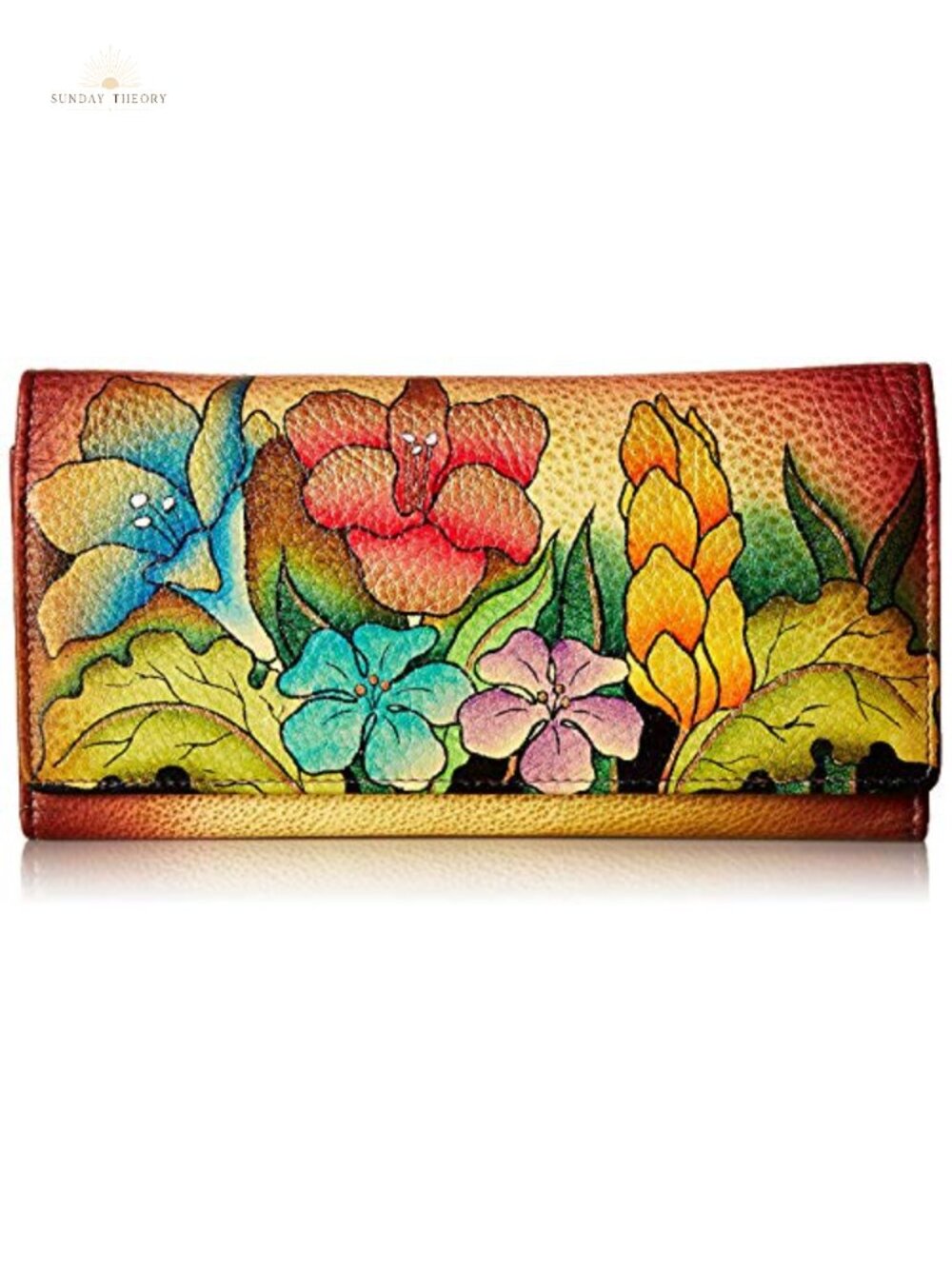 Hand Painted Genuine Leather Multi Pocket Wallet with Flap Closure